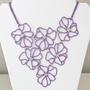 Flower Choker Necklace Metal Purple Adjustable